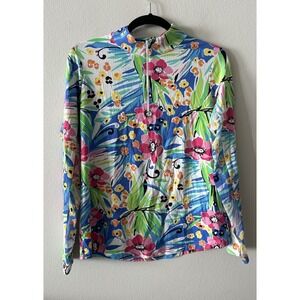 Ibkul 1/4 Zip Pullover Womens M Colorful Tropical  Golf Shirt SPF 50+ Pickleball